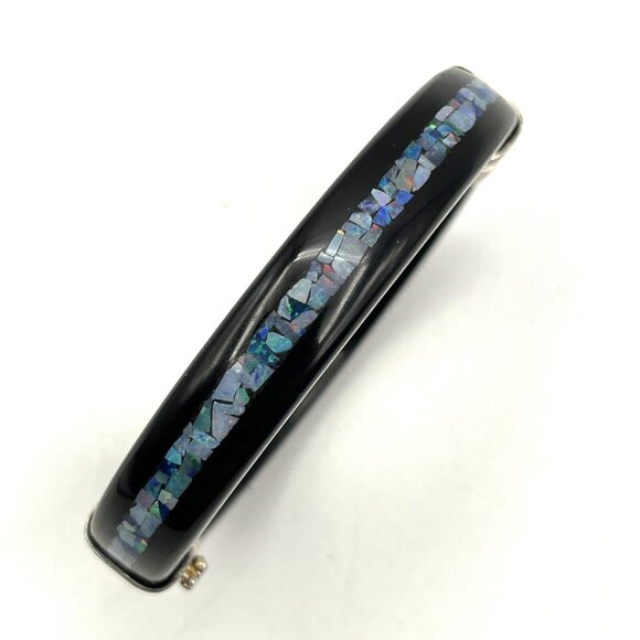 Jay King Black Onyx Agate & Micro Opal Mosaic Inlay Sterling Bangle Bracelet - Picture 2 of 9